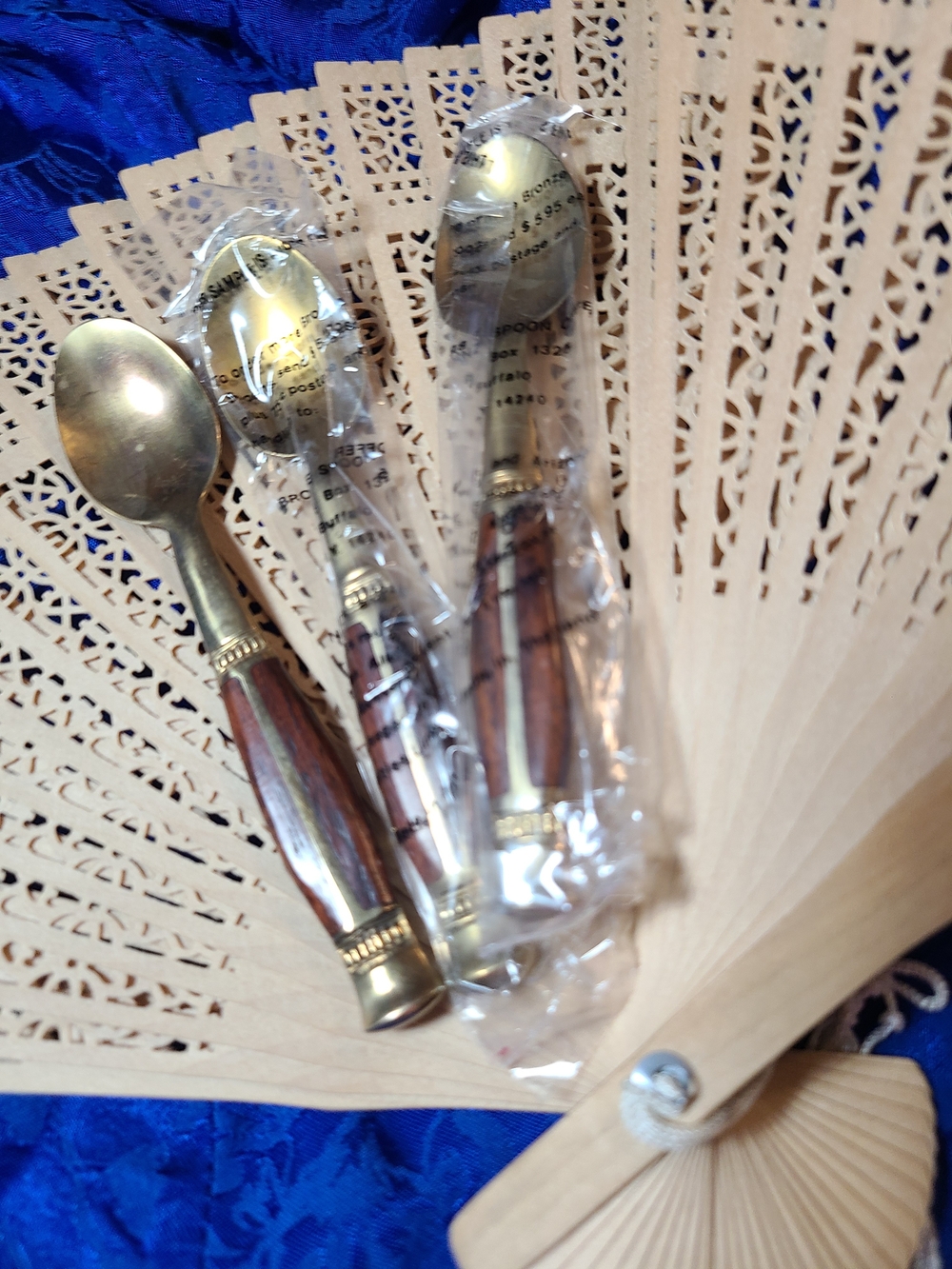 Antique Brass and Brown Wood-Handled Serving Spoon Set